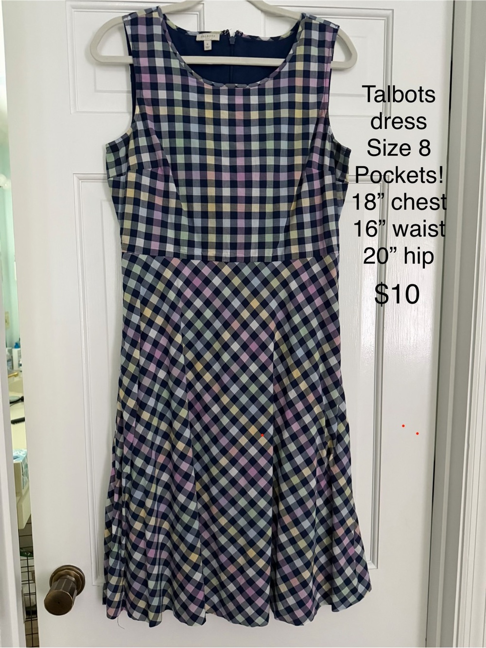 Talbots Women’s Navy Plaid Dress with Pink and Yellow Checks
